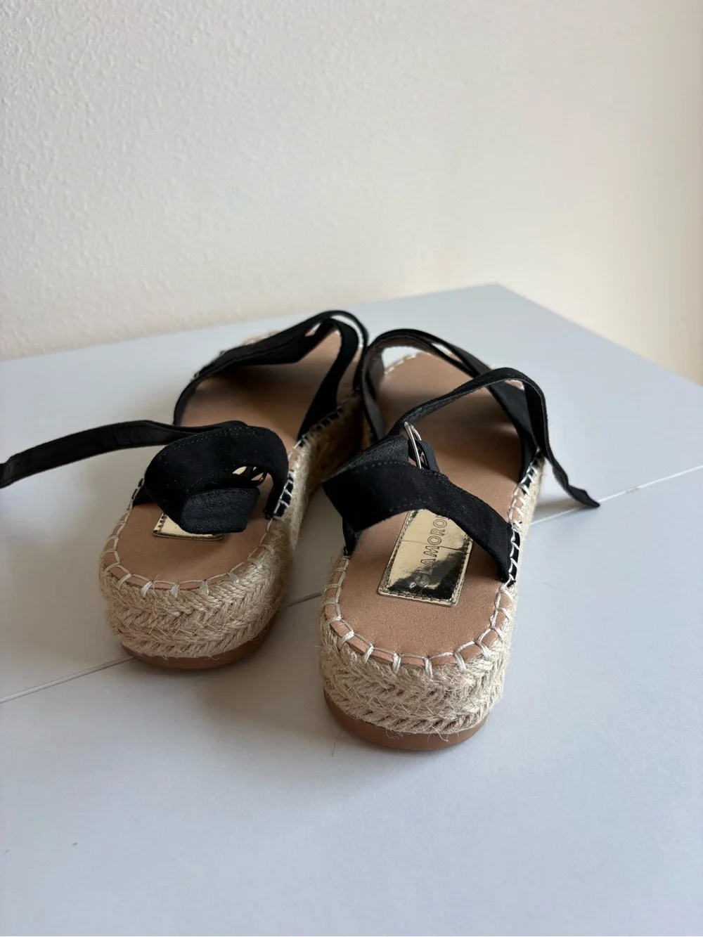Black Espadrille Platform Sandal with Ankle Tie - Women